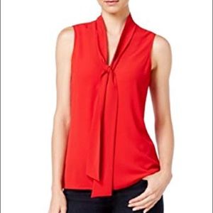 NWT Michael Kors blaze red tie-neck blouse sz 4